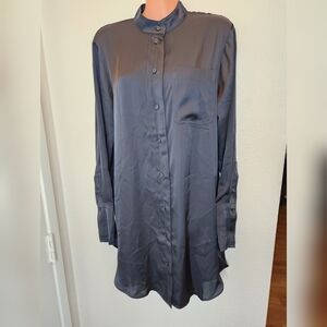 H&M Gray Dress Shirt Mini Dress with Mandarin Collar